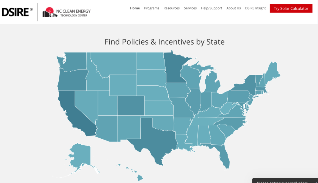 Interactive map shows energy incentives by state.